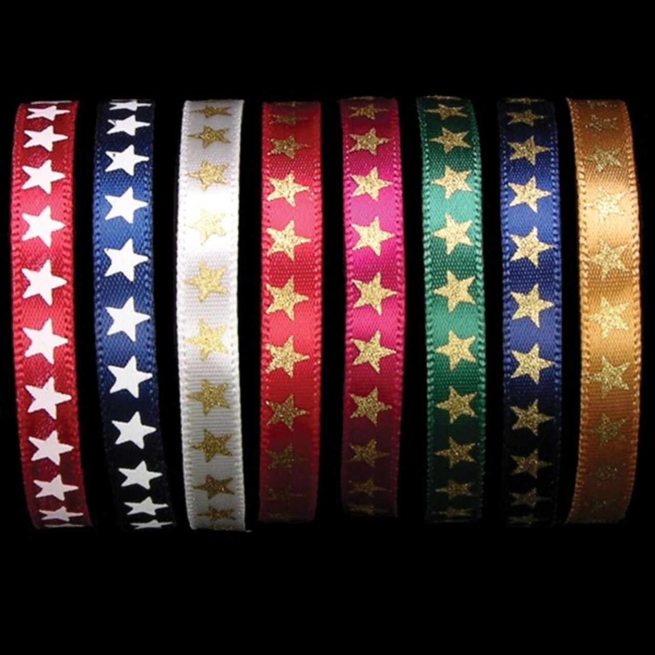 The Ribbon People Red and Gold Star Print Woven Edge Satin Craft Ribbon 0.25&#x22; x 200 Yards